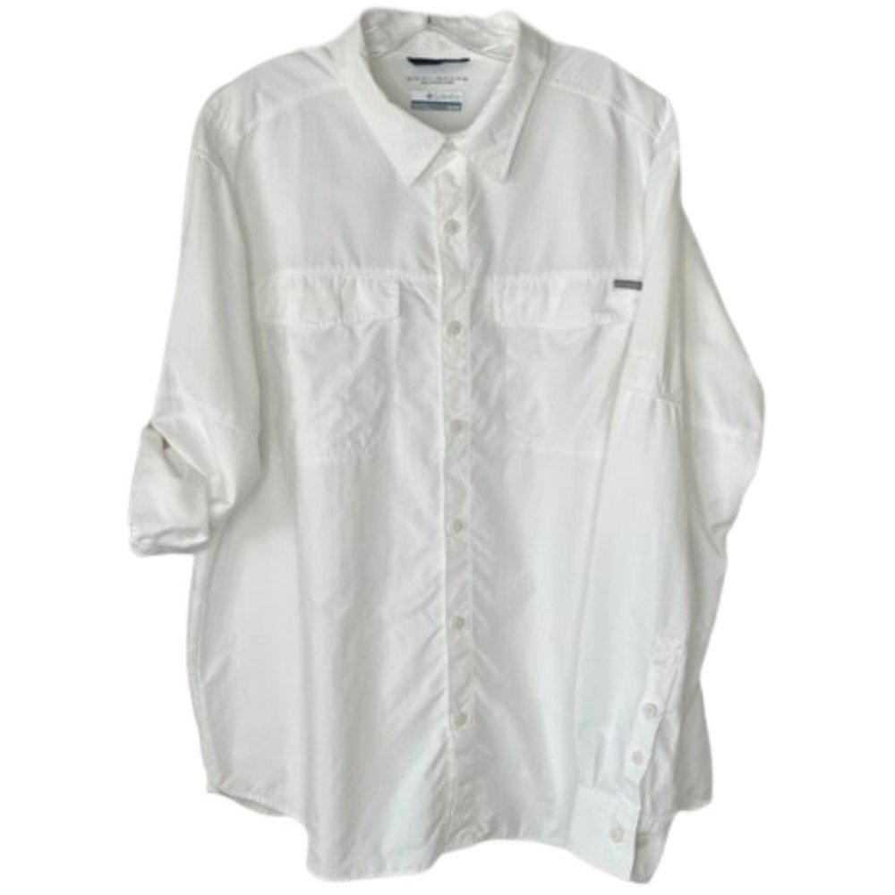 Columbia Kestrel Trail Vented Roll Sleeve Omni Shade L/S White Shirt - XL
